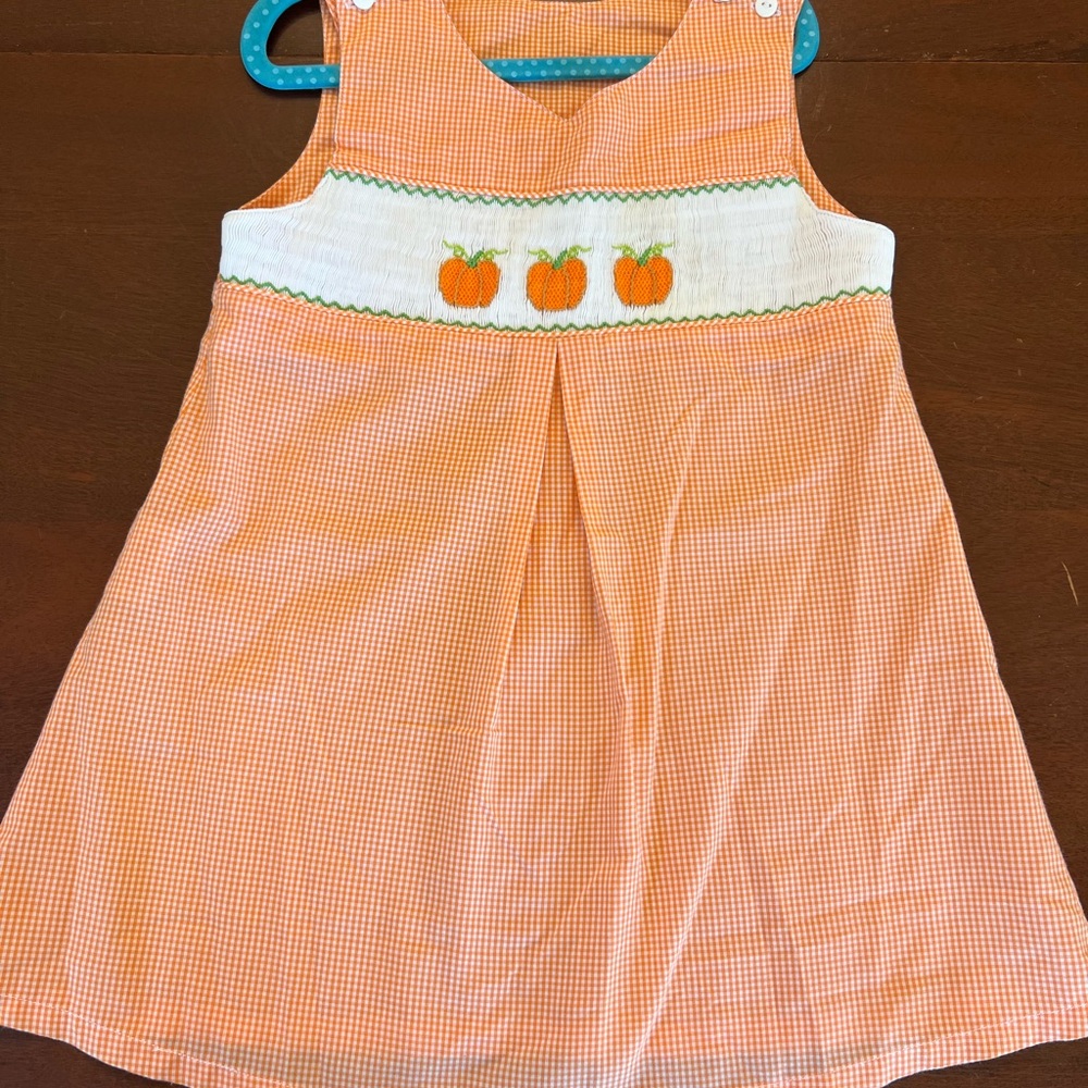 Orange Gingham Kids Smocked Pumpkin Dress
